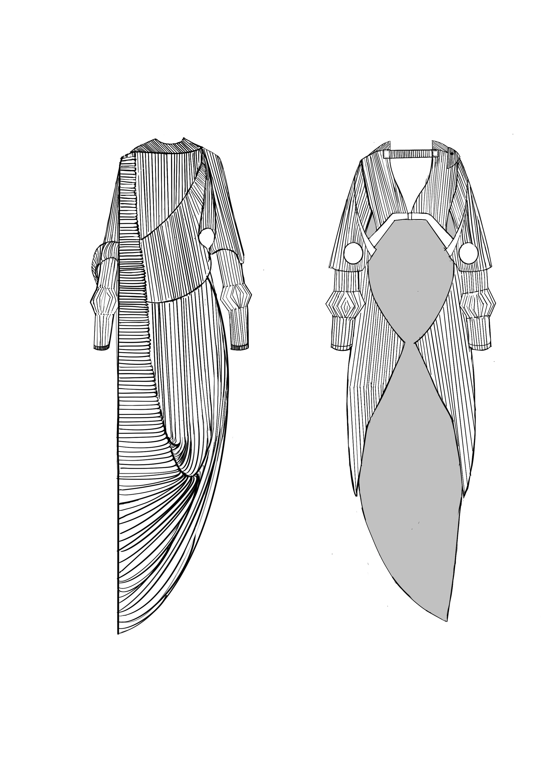 Technical flat drawings, front and back, for Power Pinstripe Perfection
