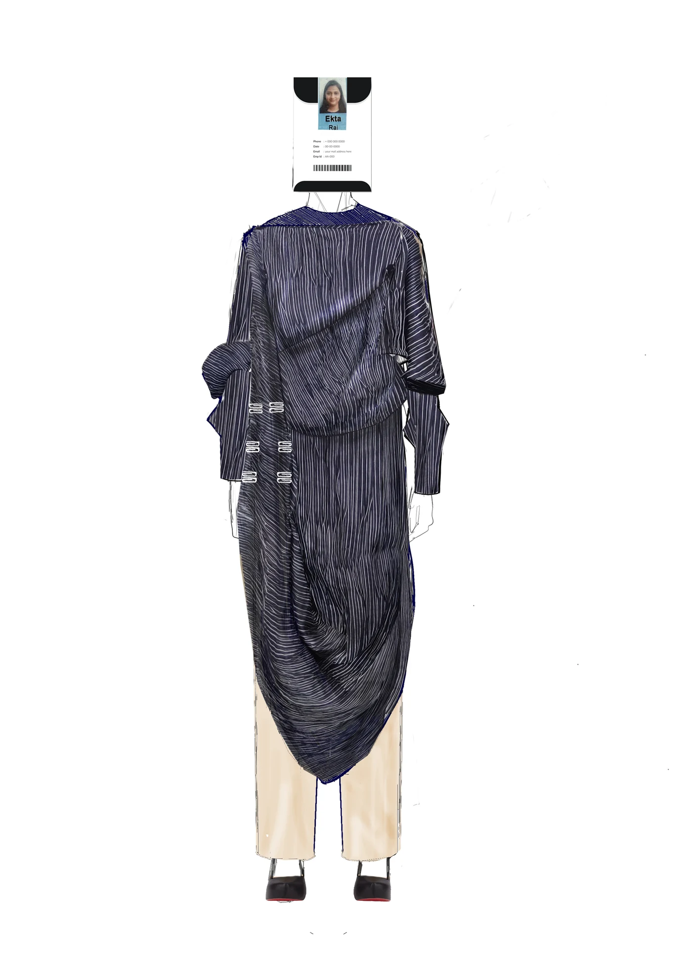 Fashion illustration of Power Pinstripe Perfection with its Pantone palette