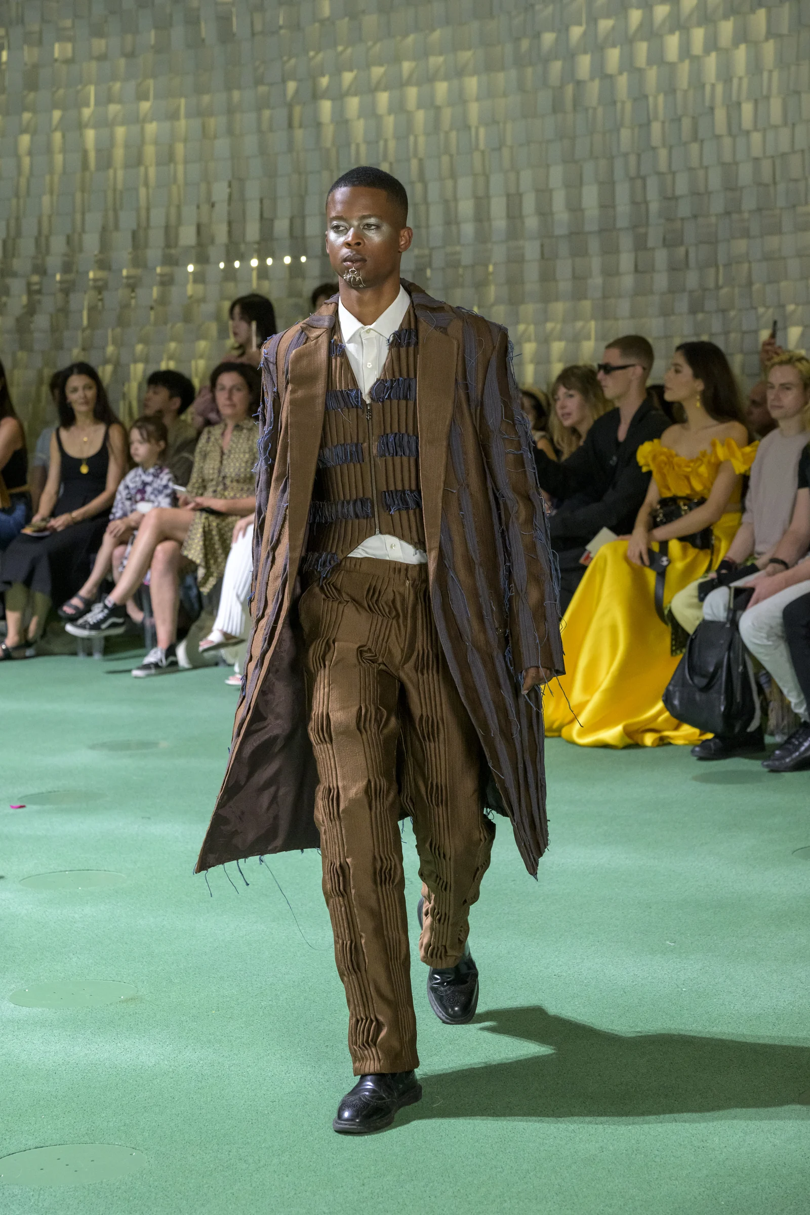 The Elon Musk Fit from the SUIT UP collection on the runway at Espace Niemeyer, Paris