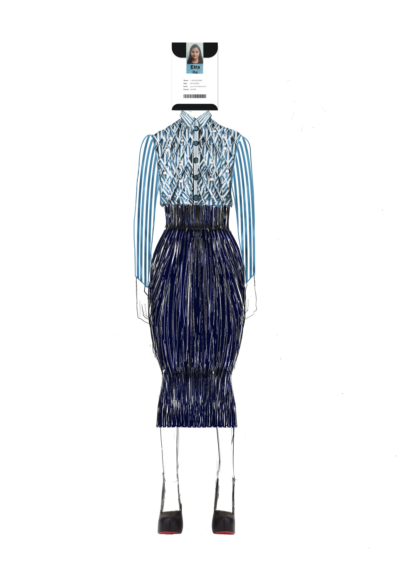 Fashion illustration of The Paralegal Fit with its Pantone palette