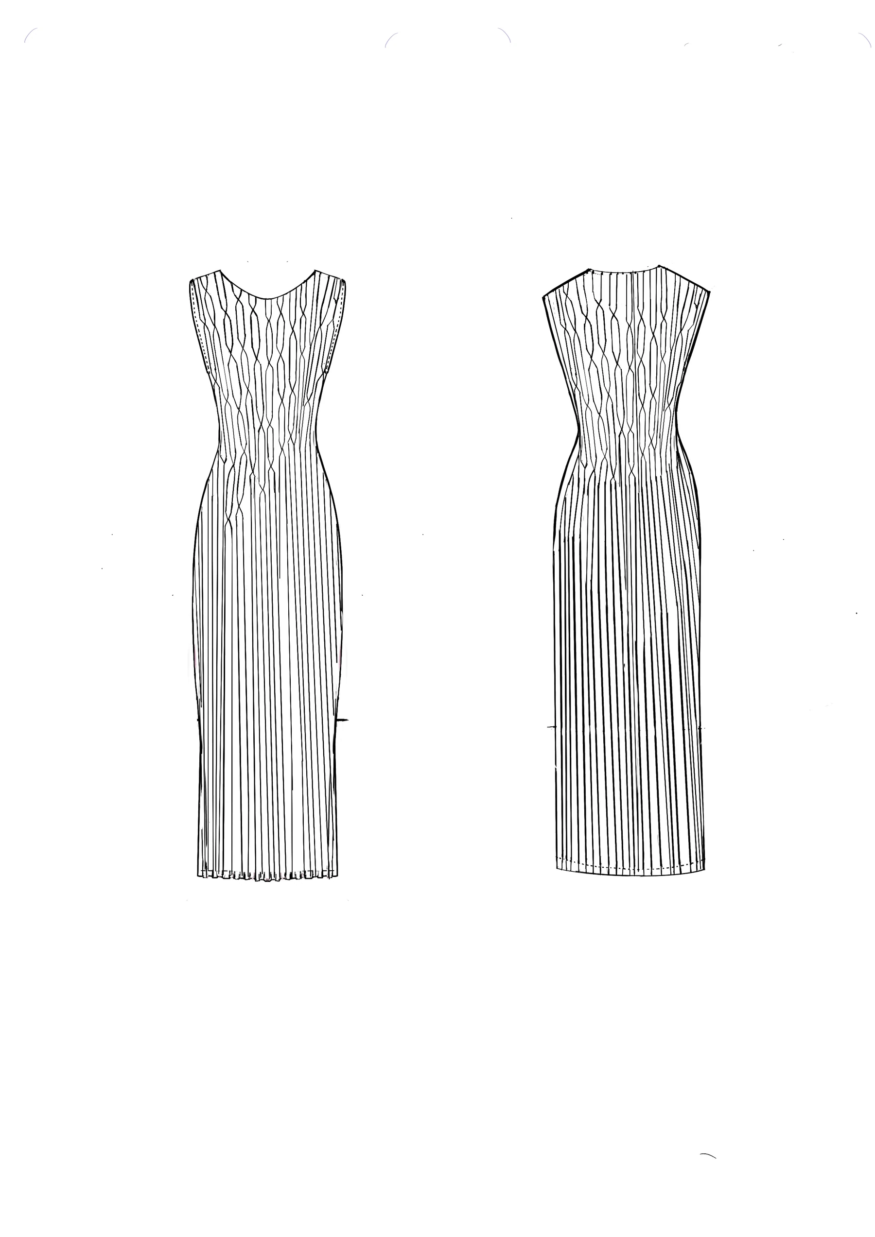 Technical flat drawings, front and back, for The Receptionist Charm
