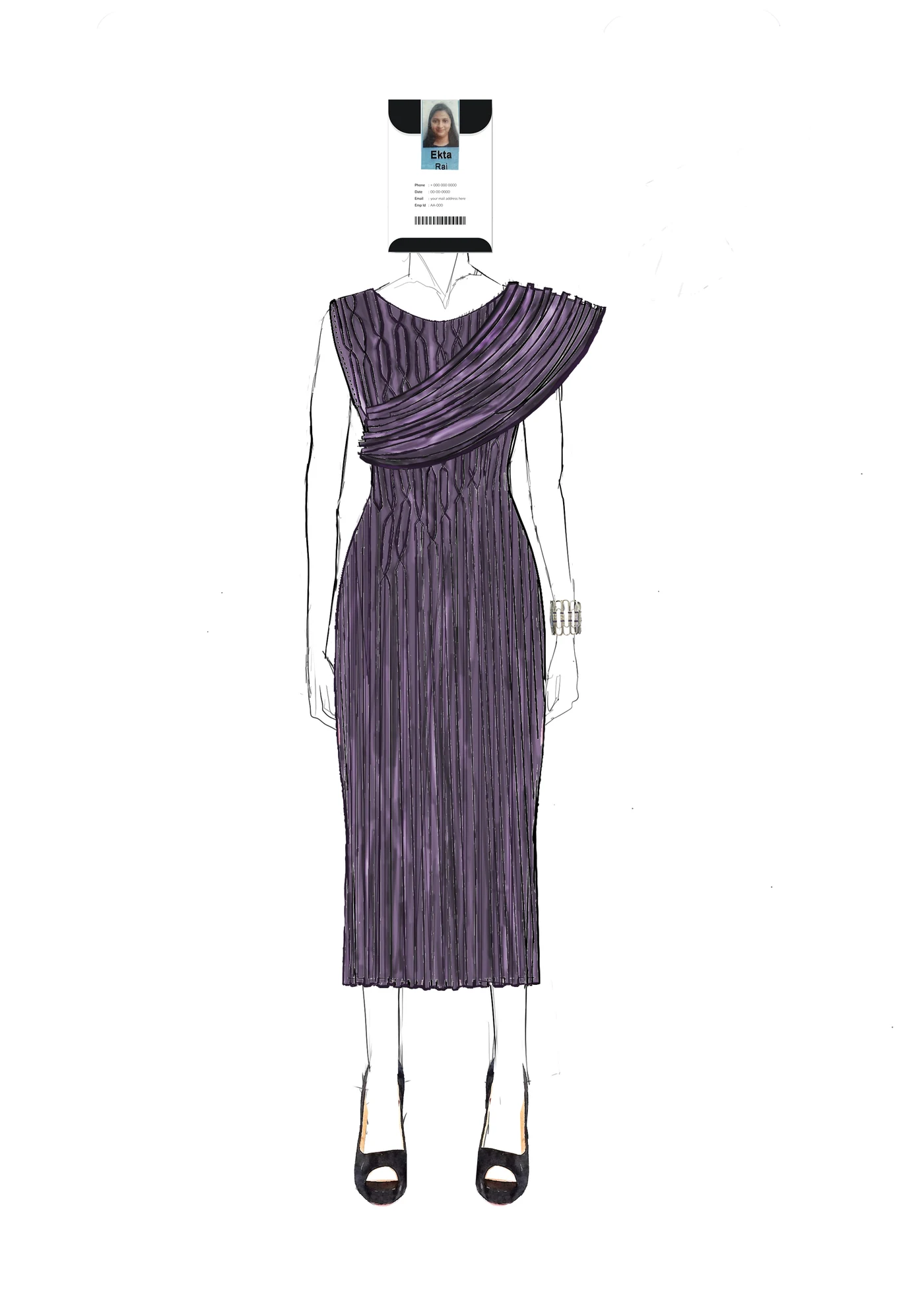 Fashion illustration of The Receptionist Charm with its Pantone palette