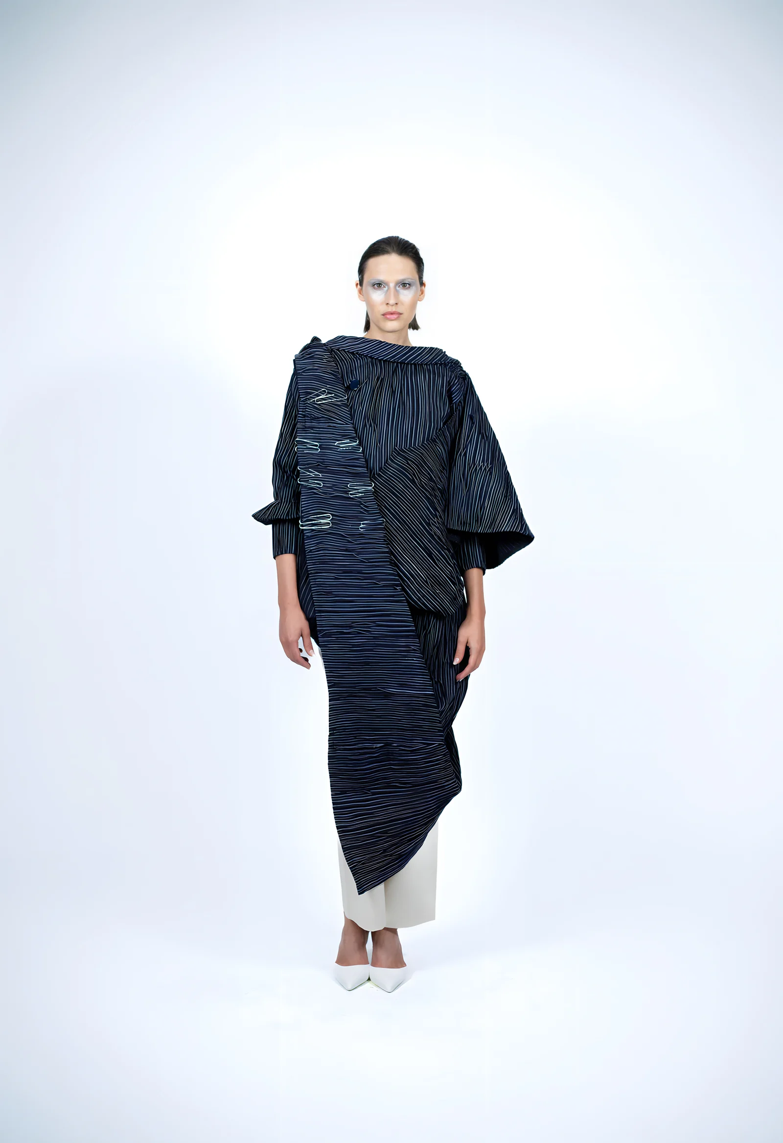 Istituto Marangoni Paris graduate show, July 2023 — Power Pinstripe Perfection photographed in studio