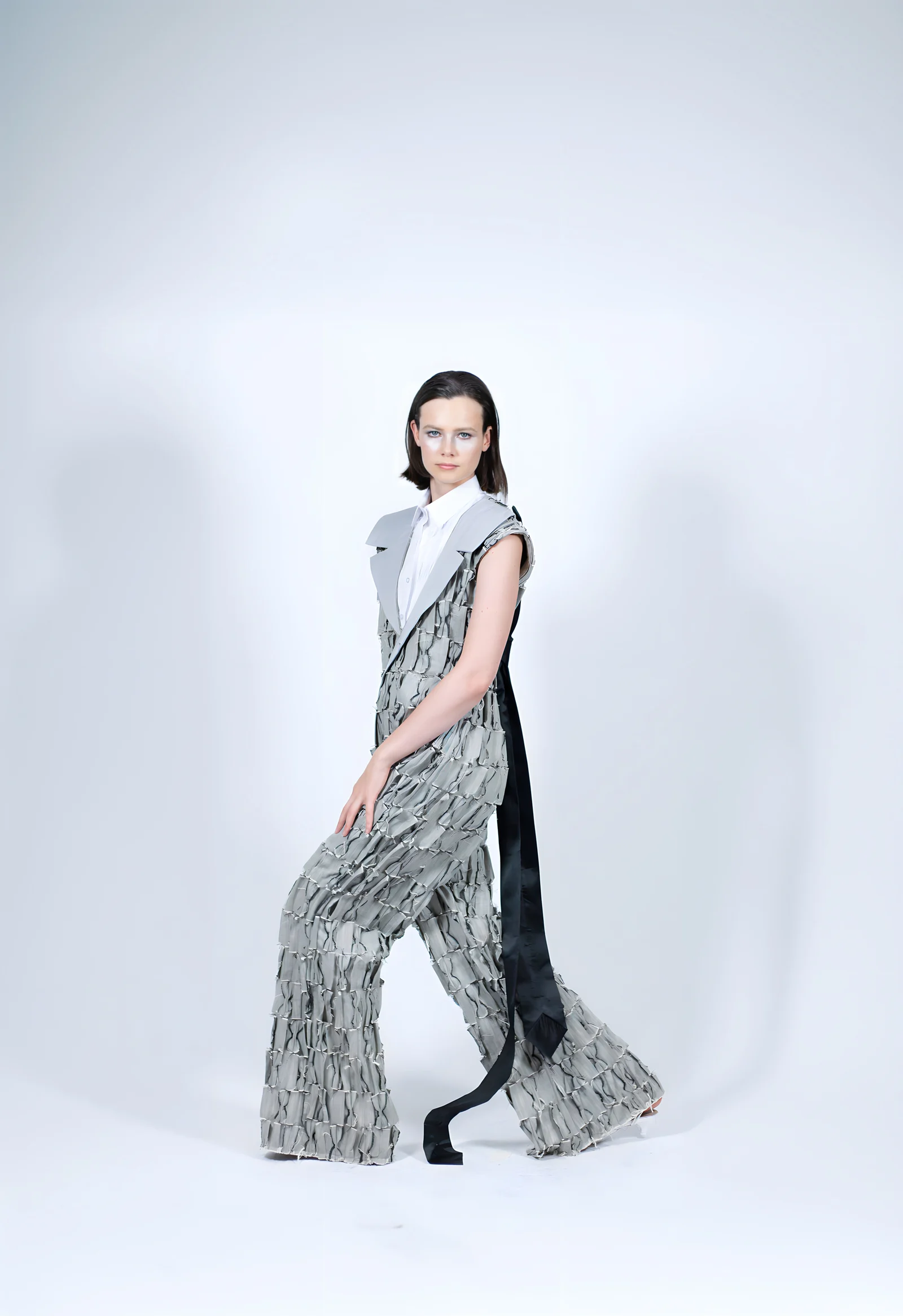 Istituto Marangoni Paris graduate show, July 2023 — Managerial Grace's jumpsuit and satin ties photographed in studio