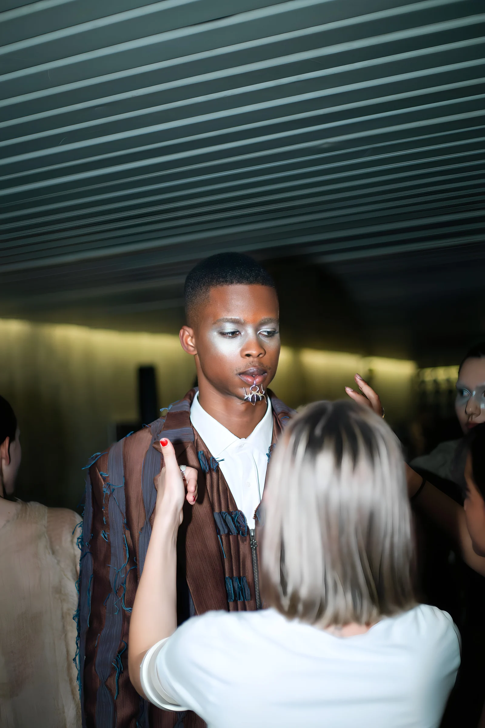 Istituto Marangoni Paris graduate show, July 2023 — backstage, The Elon Musk Fit being fitted moments before the show