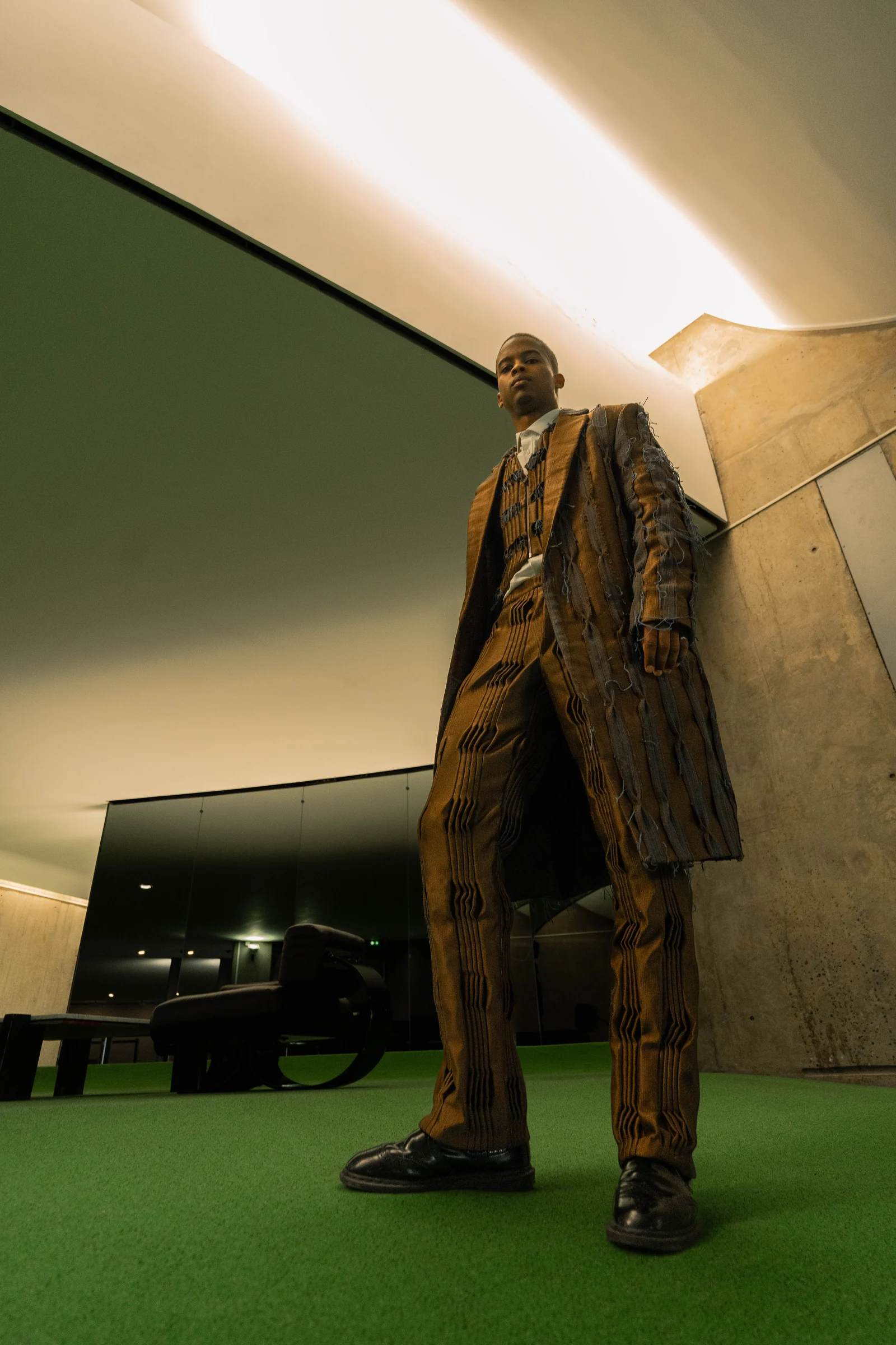 Istituto Marangoni Paris graduate show, July 2023 — The Elon Musk Fit on the show floor at Espace Niemeyer